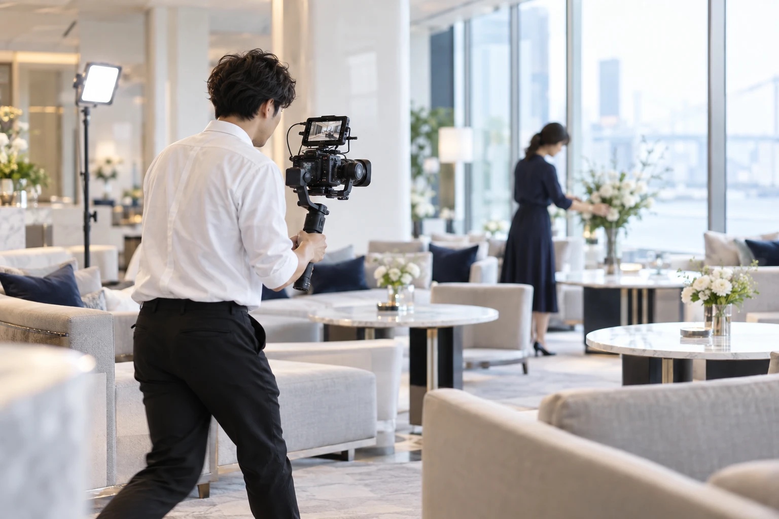 プロの機材で店内の動画を撮影している様子